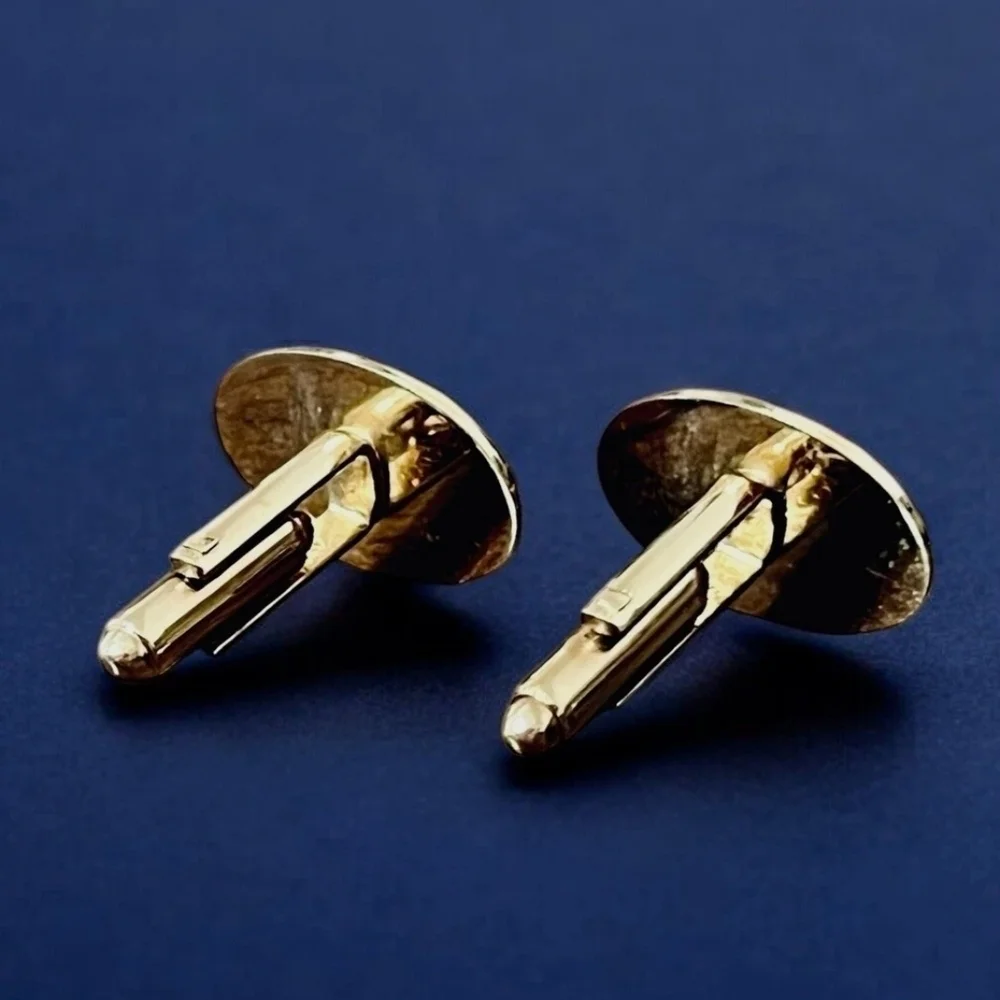 Mens Vintage  Gold Tone Starburst Cufflinks with Blue Rhinestones
